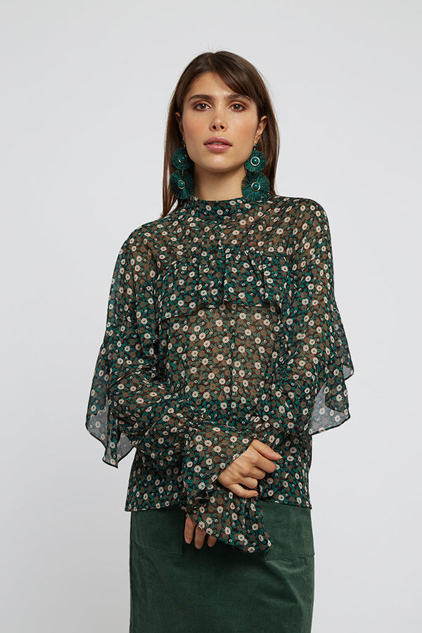 Louche Zoelie Deco Floral Blouse Green