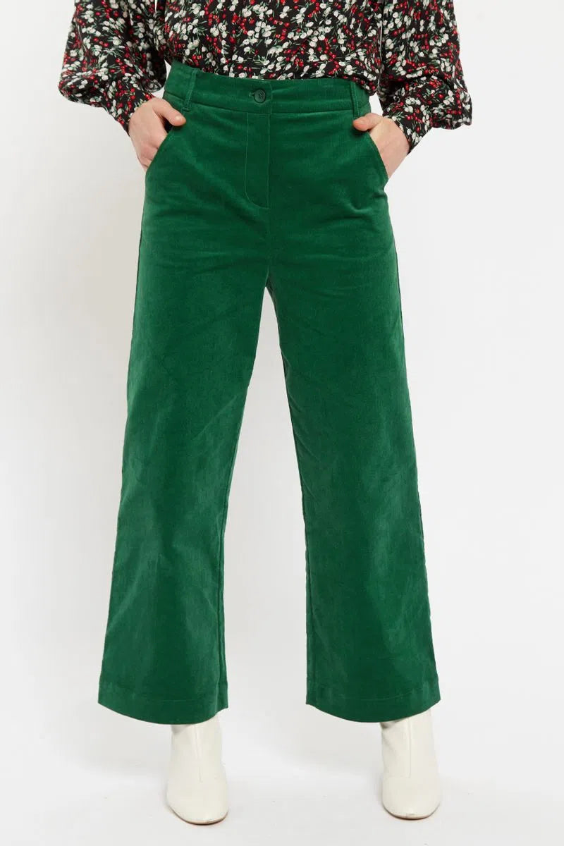 Louche Tim Baby Cord Straight Cut Trouser Green