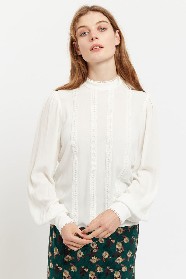 Enni Lace Trim Long Sleeve Blouse