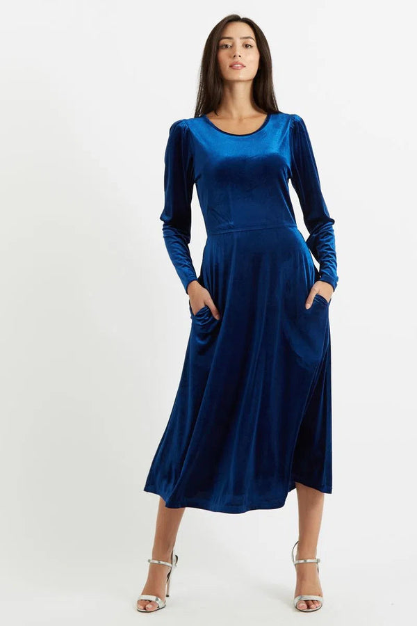 Louche Fabrice Velvet Deep Back Long Sleeve Midi Dress