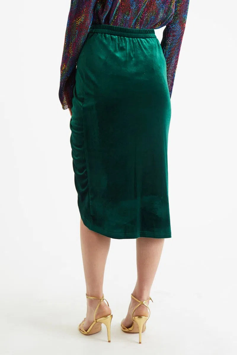 Green velvet pencil outlet skirt