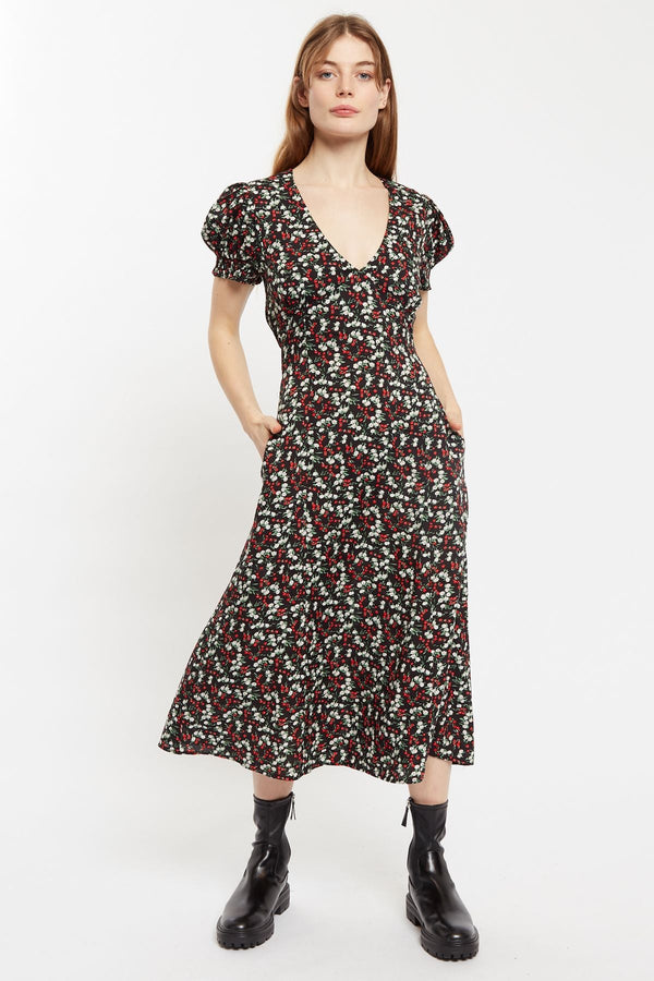 Louche Minerva Jolly Ditsy Print Puff Sleeve Midi Dress