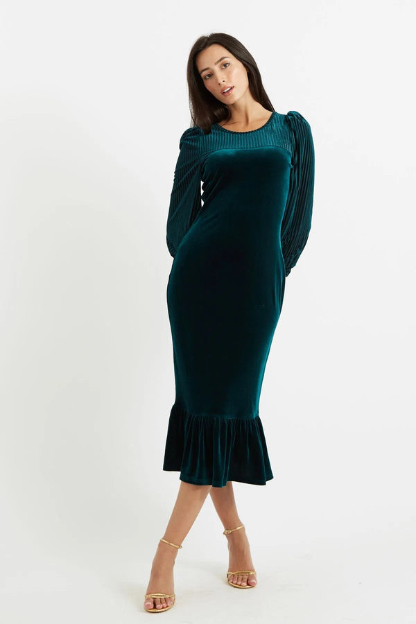 Louche Mouna Velvet Stripe Midi Dress