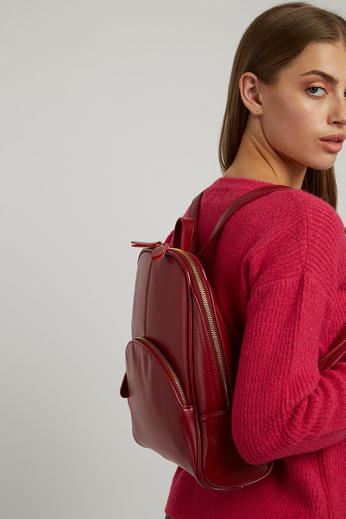 Mini red sale leather backpack