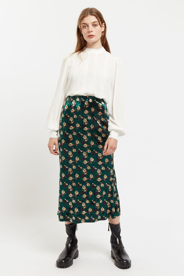 Louche Saro Paint Brush Print Velvet Midi Pencil Skirt