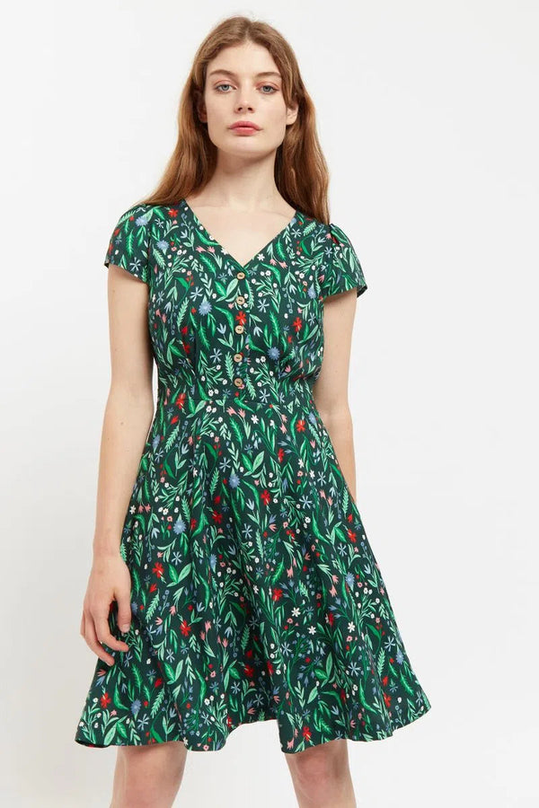 Louche Cathleen Mini Folk Floral Print Tea Dress